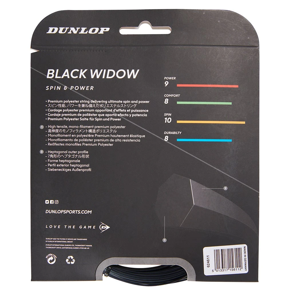 Dunlop Black Widow 18/1.20 Tennis String (Black) 2 Dunlop Black Widow 18/1.20 Tennis String (Black) - Image 2