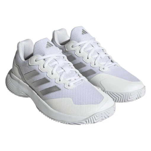 Adidas GameCourt 2 Women's Tennis Shoe (White) -Racquet Pro Shop HQ8476 6 FOOTWEAR Photography FrontLateralTopView transparent